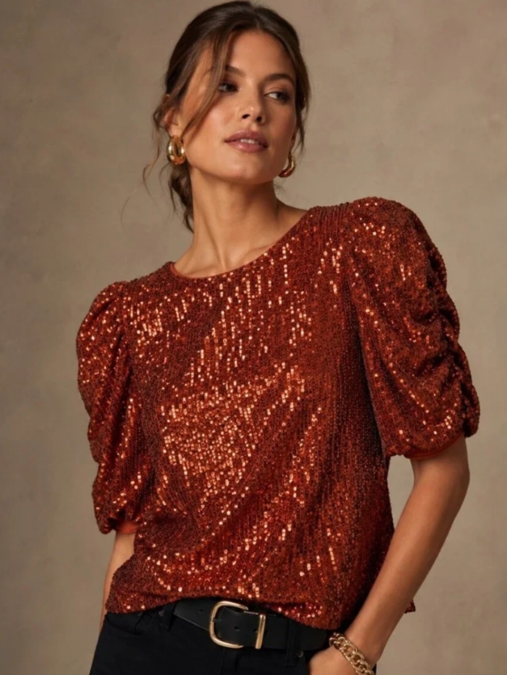 Anthropologie Sequin Puff Sleeve Blouse Size 0